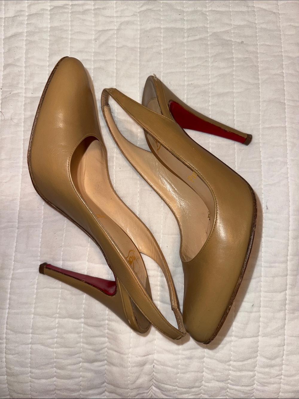 GUC Christian Louboutin Closed-toe Sling-back Nude Shoes Size 37.5